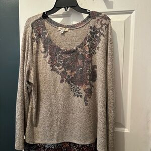 Floral Patterned Gray Women's Top
